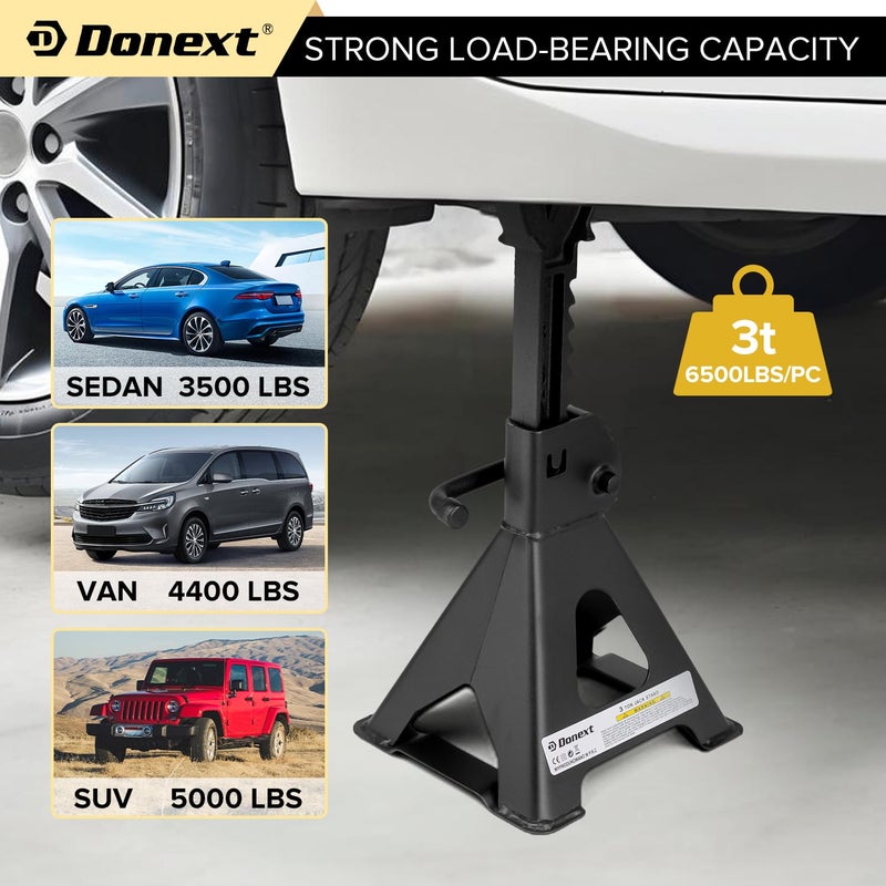 Donext Jack Stands 3 Ton (6 500 lb) Capacity Steel  1 Pair Black Lifting Stand Adjustable Jack Stands - Image 5